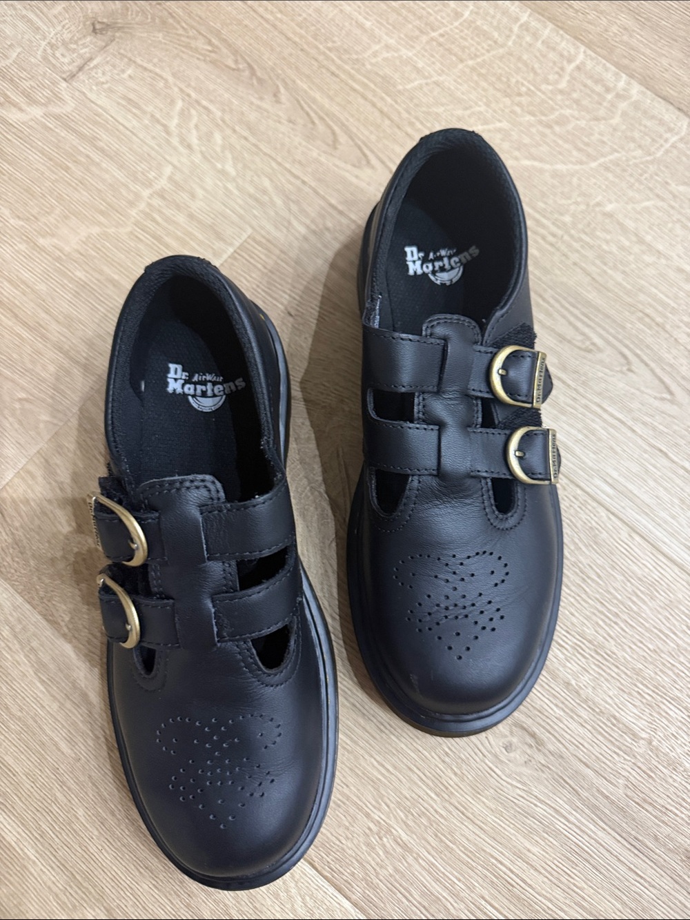 Dr. Martens Kids Black Leather Double-Buckle Mary Jane Shoes
